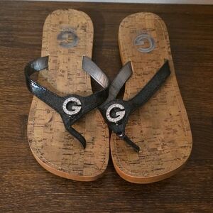 Guess Black Cork Sandal with Silver 'G' Accent